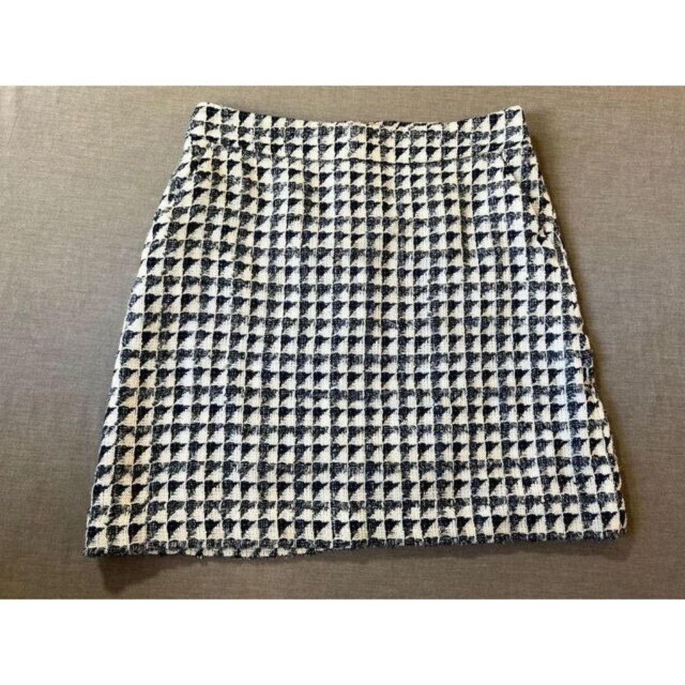 Loft Skirt Womens 2 Black White Check Rear Zip Pencil Ladies.